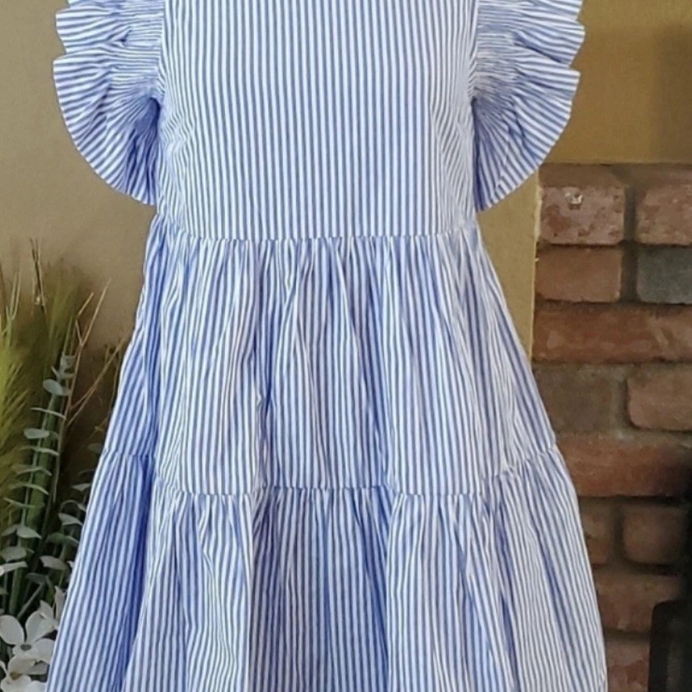 English Factory Blue and White Striped Mini Dress